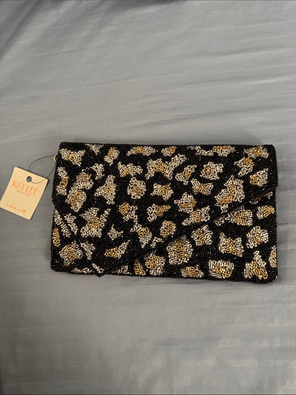 Black Beaded Leopard-Print Clutch and Crossbody - NWT